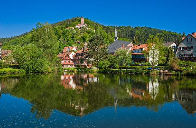 Blick auf das Heilbad Bad Liebenzell mit der Burg im Hintergrund